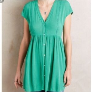 NWT Anthropologie Venessa Virginia Green Button Up Top Size Medium New